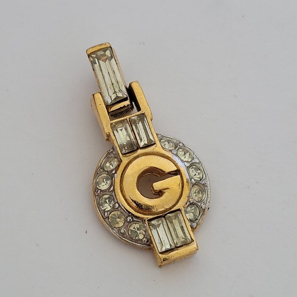 GIVENCHY G Vintage Clear Rhinestones Gold Pendant Necklace Small Charm Retro - Picture 4 of 8